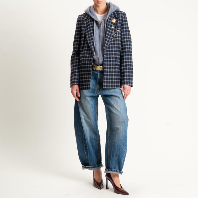 Vicolo-Giacca check misto lana con spille - grigio/blu