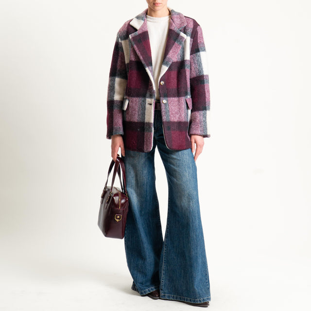 Vicolo-Giacca quadri con cintura - vino/latte/grigio