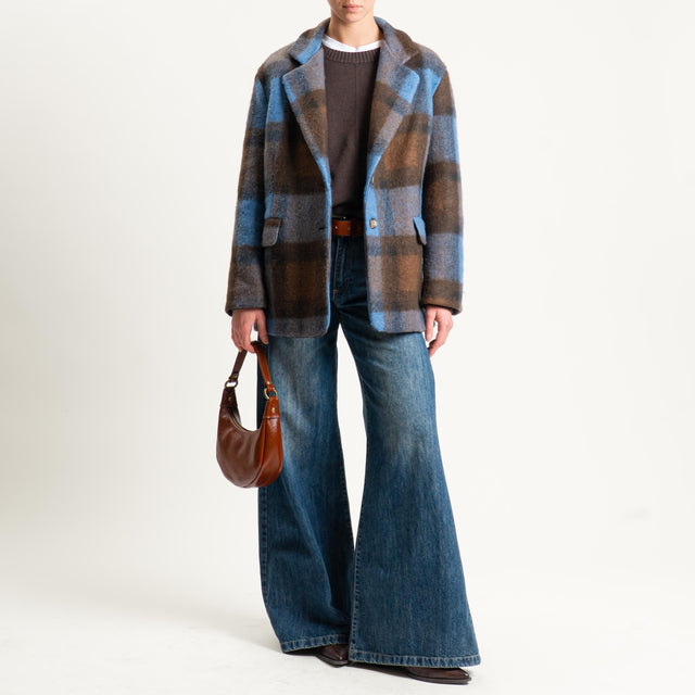 Vicolo-Giacca quadri con cintura - moro/azzurro/grigio