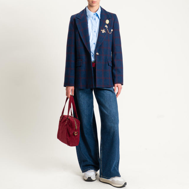 Vicolo-Giacca misto lana un bottone con spille - quadri blu/vino