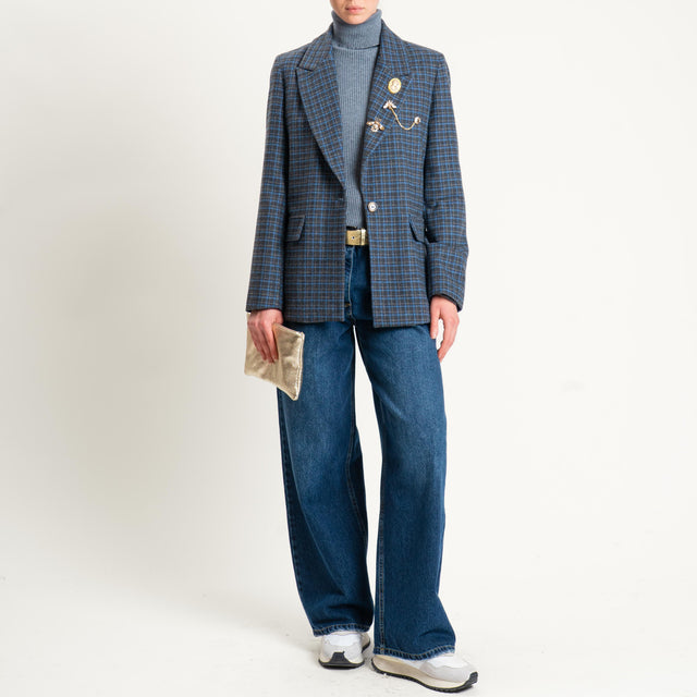 Vicolo-Giacca misto lana un bottone con spille - check antracite/azzurro