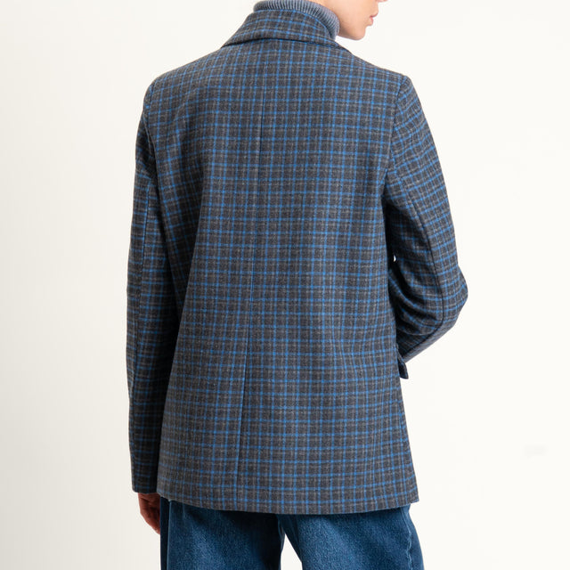 Vicolo-Giacca misto lana un bottone con spille - check antracite/azzurro