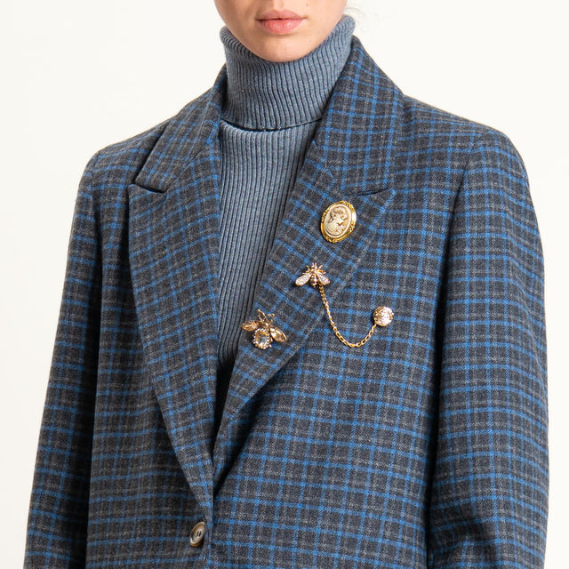 Vicolo-Giacca misto lana un bottone con spille - check antracite/azzurro