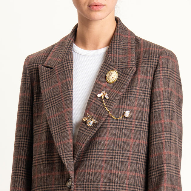 Vicolo-Giacca misto lana un bottone con spille - check cuoio/nero/red