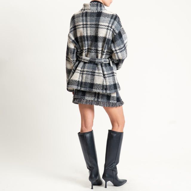 Vicolo-Kimono check misto lana - burro/grigio/nero