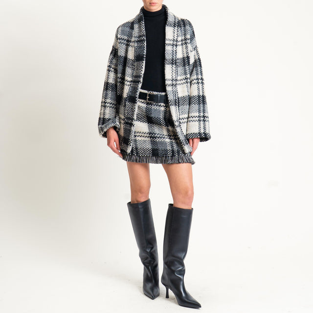 Vicolo-Kimono check misto lana - burro/grigio/nero