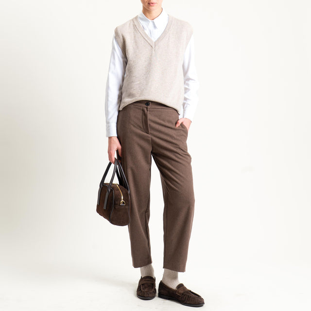Vicolo-Pantalone flanella misto lana elastico dietro - nocciola