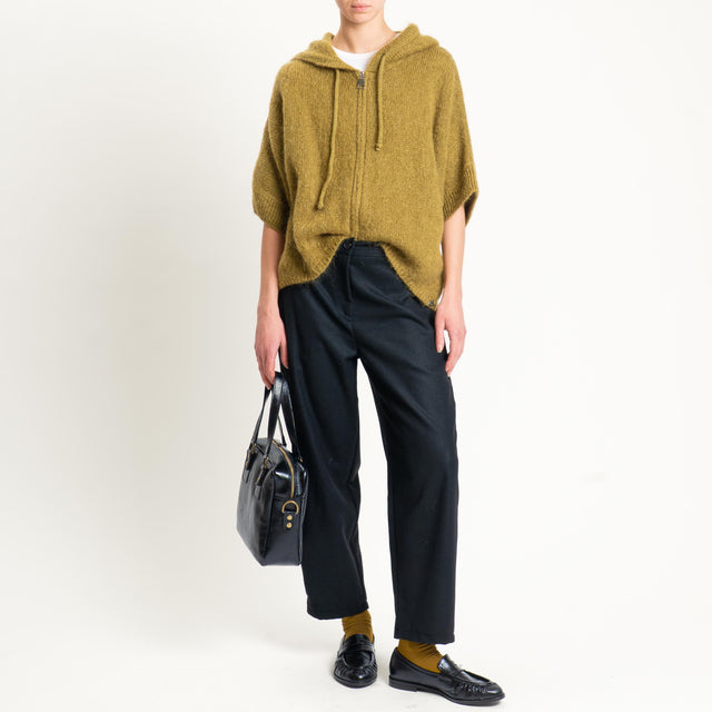 Vicolo-Pantalone flanella misto lana elastico dietro - nero