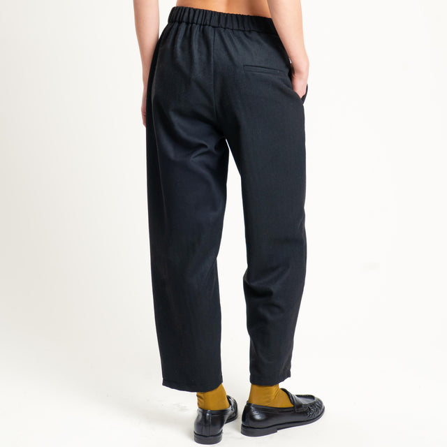 Vicolo-Pantalone flanella misto lana elastico dietro - nero