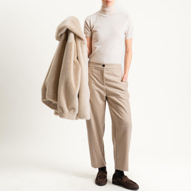 Vicolo-Pantalone misto lana elastico dietro - Beige