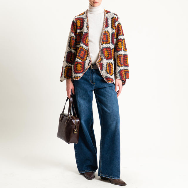 Vicolo-Cardigan misto lana fantasia - latte/vino/senape
