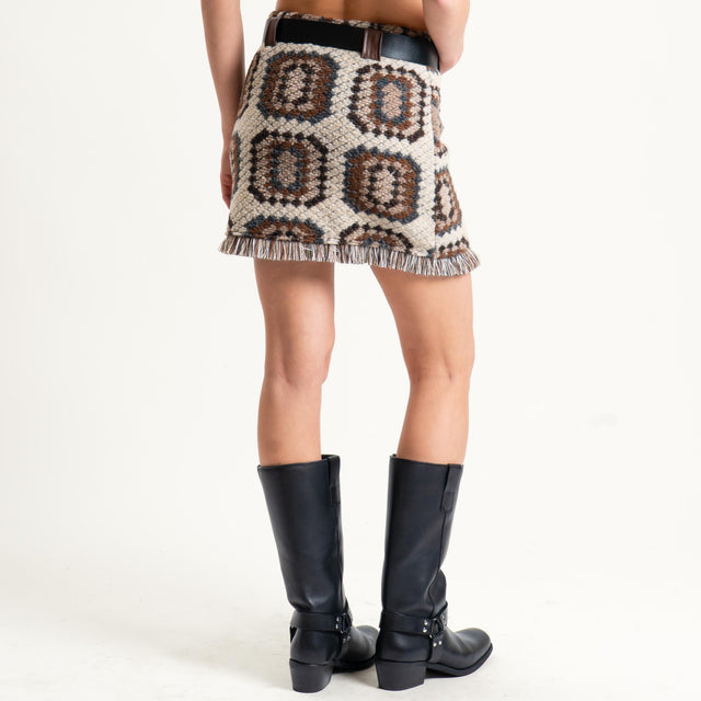 Vicolo-Minigonna misto lana fantasia - latte/moro