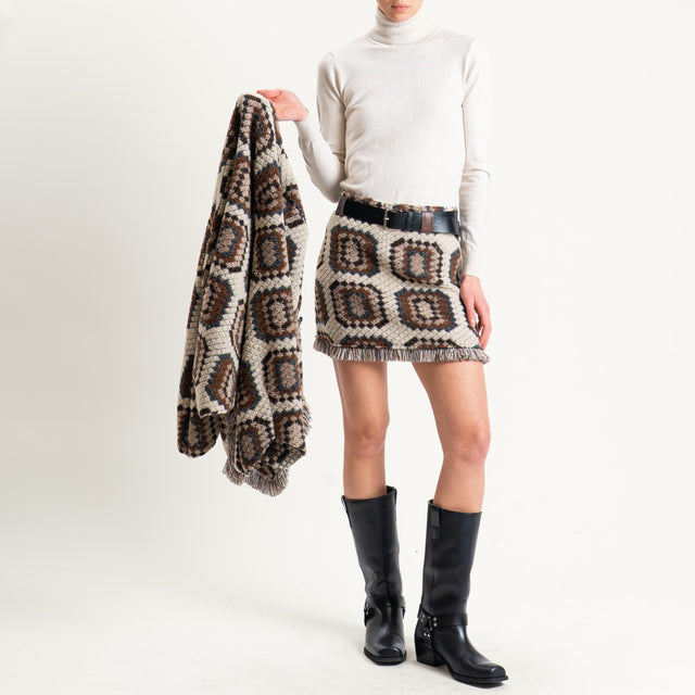 Vicolo-Minigonna misto lana fantasia - latte/moro