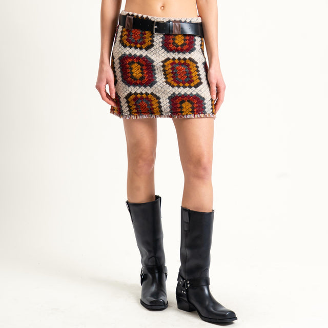 Vicolo-Minigonna misto lana fantasia - latte/vino/senape