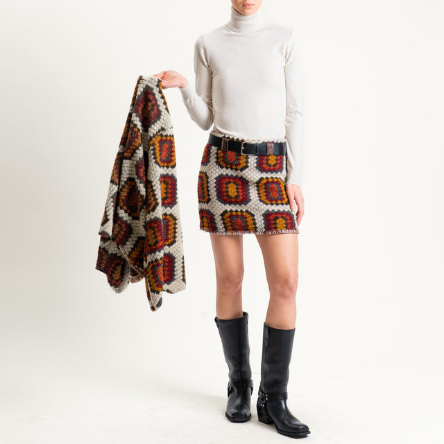Vicolo-Minigonna misto lana fantasia - latte/vino/senape