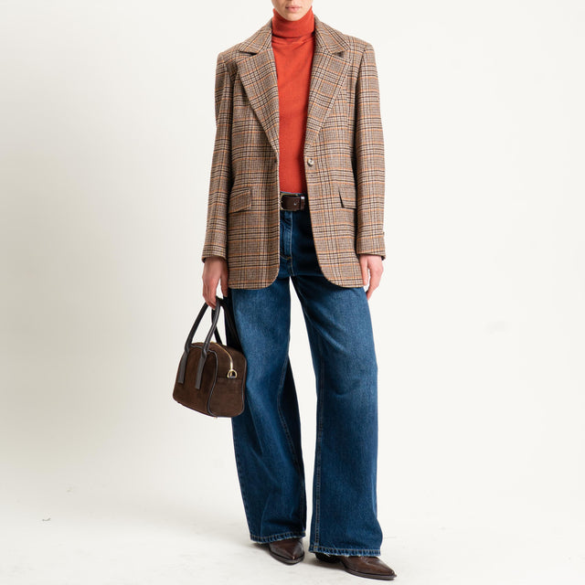 Vicolo-Giacca principe di galles misto lana - beige/cuoio/moro