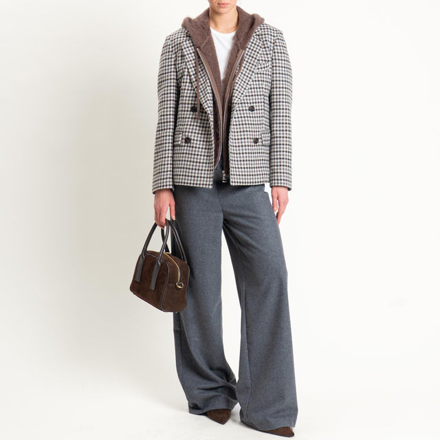 Vicolo-Pantalone flanella misto lana wide leg - grigio