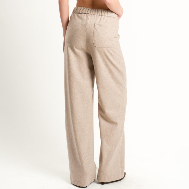 Vicolo-Pantalone flanella misto lana wide leg - beige
