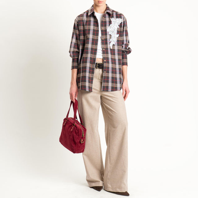 Vicolo-Pantalone flanella misto lana wide leg - beige