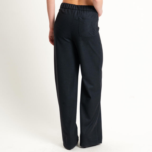 Vicolo-Pantalone flanella misto lana wide leg - nero