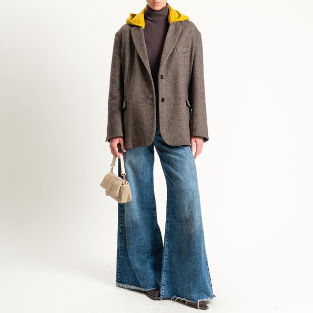 Vicolo-Giacca spinata misto lana con cappuccio - moro/senape