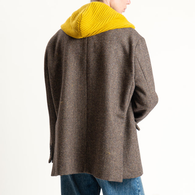 Vicolo-Giacca spinata misto lana con cappuccio - moro/senape