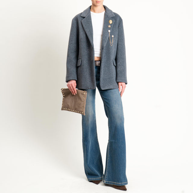 Vicolo-Giacca cappotto oversize con spille - grigio