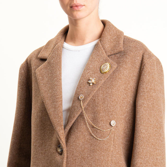 Vicolo-Giacca cappotto oversize con spille - camel