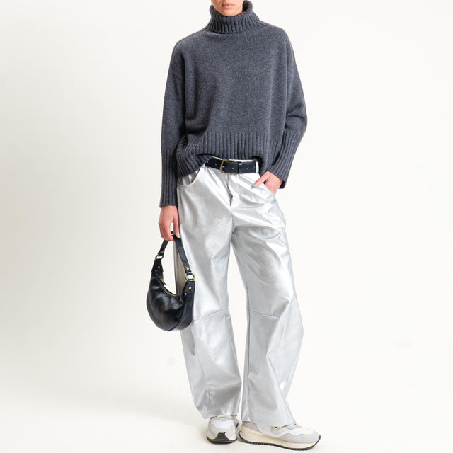 Vicolo-Pantalone barrel similpelle - laminato argento