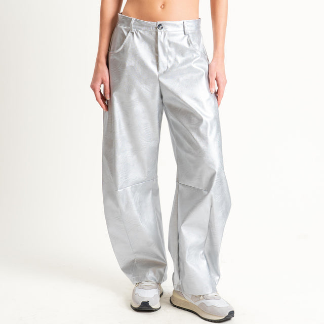 Vicolo-Pantalone barrel similpelle - laminato argento