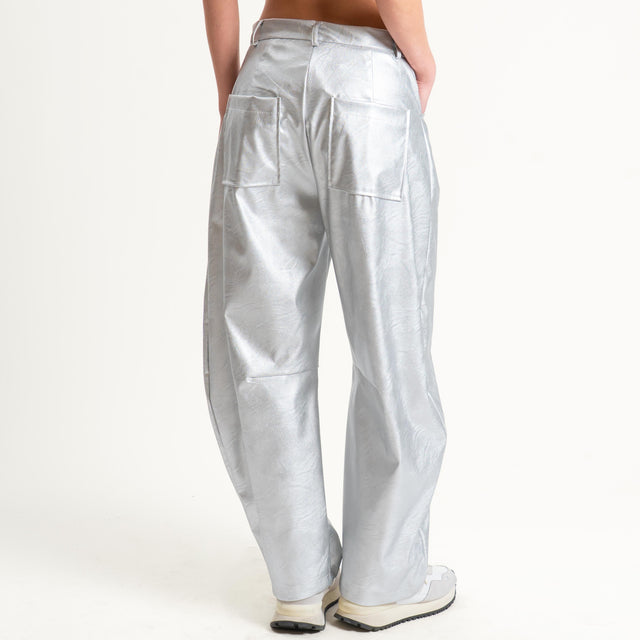 Vicolo-Pantalone barrel similpelle - laminato argento