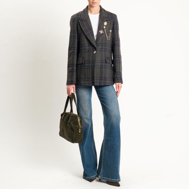 Vicolo-Giacca fantasia misto lana con spille - check militare/moro