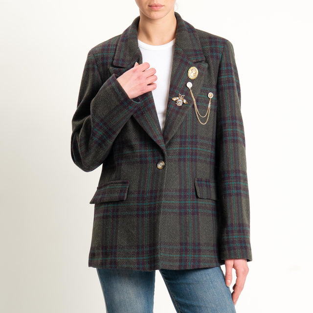 Vicolo-Giacca fantasia misto lana con spille - check militare/moro