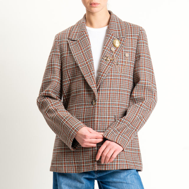 Vicolo-Giacca fantasia misto lana con spille - principe di galles coccio/militare/latte