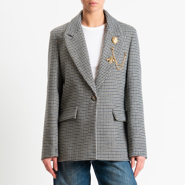 Vicolo-Giacca fantasia misto lana con spille - pied de poule latte/militare/nero