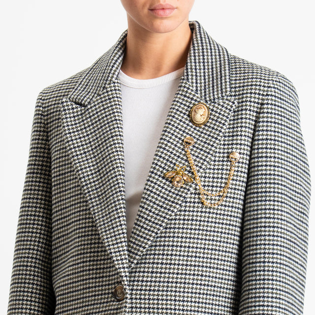 Vicolo-Giacca fantasia misto lana con spille - pied de poule latte/militare/nero