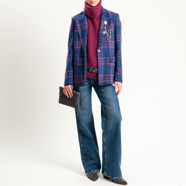 Vicolo-Giacca check misto lana con spille - blu/malva