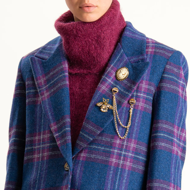 Vicolo-Giacca check misto lana con spille - blu/malva