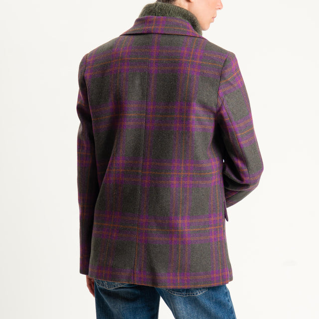 Vicolo-Giacca check misto lana con spille - militare/malva