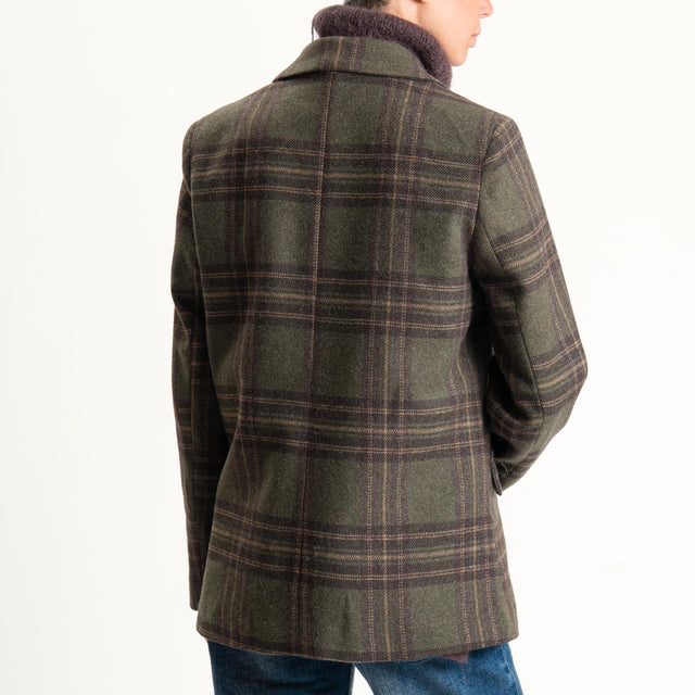 Vicolo-Giacca check misto lana con spille - militare/moro