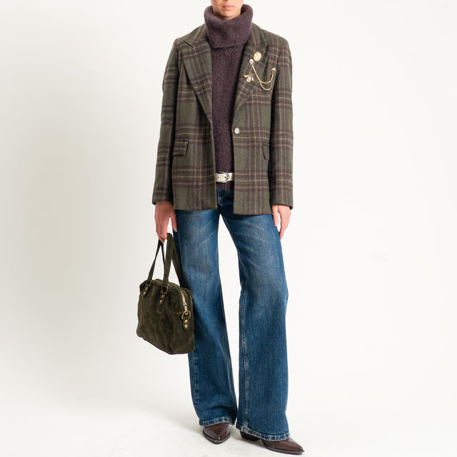 Vicolo-Giacca check misto lana con spille - militare/moro