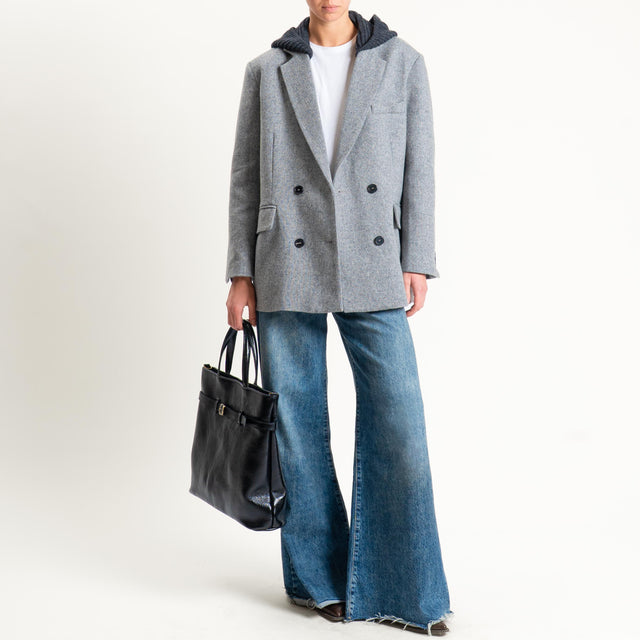 Vicolo-Giacca doppiopetto misto lana con cappuccio - grigio/antracite