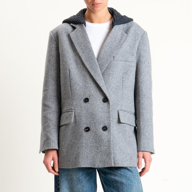 Vicolo-Giacca doppiopetto misto lana con cappuccio - grigio/antracite