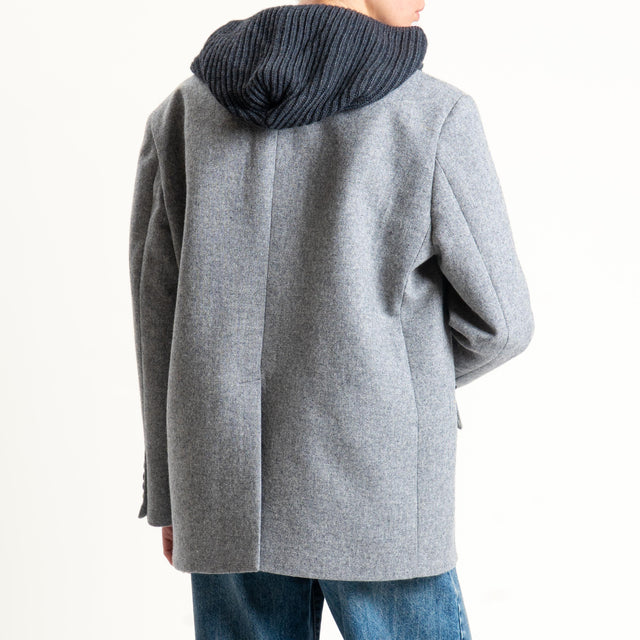 Vicolo-Giacca doppiopetto misto lana con cappuccio - grigio/antracite