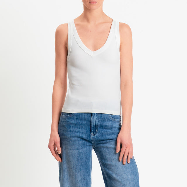 Vicolo-Top scollo v a costine - bianco