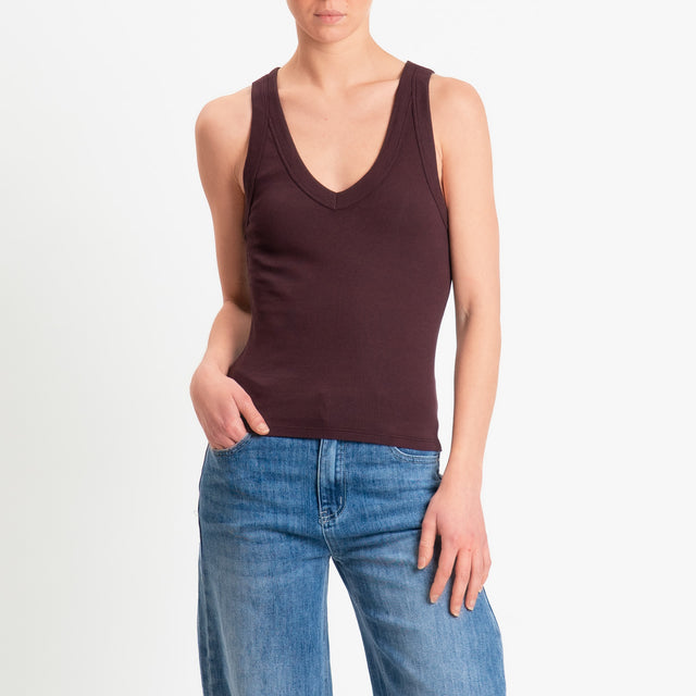 Vicolo-Top scollo v a costine - burgundy