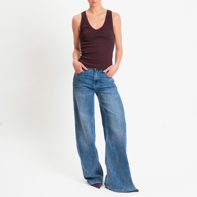 Vicolo-Top scollo v a costine - burgundy