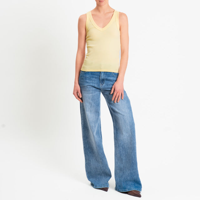 Vicolo-Top scollo v a costine - yellow
