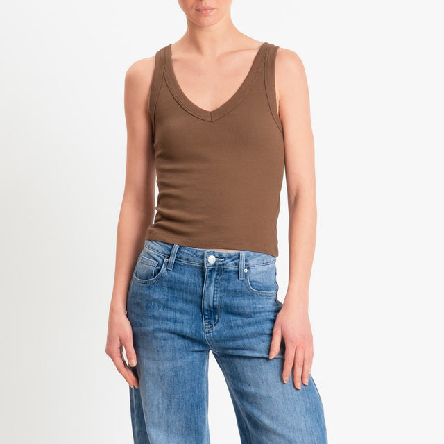 Vicolo-Top scollo v a costine - choco