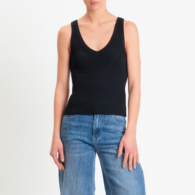 Vicolo-Top scollo v a costine - nero
